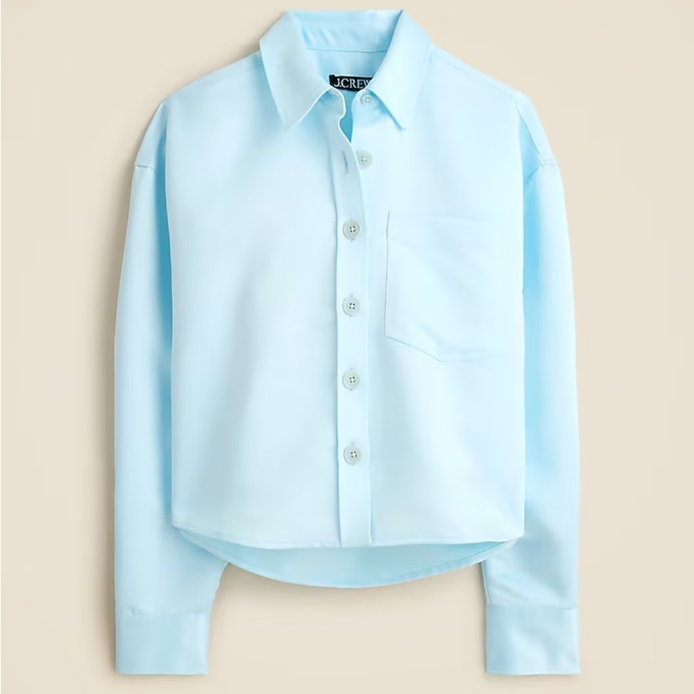 J crew Étienne cropped button-up shirt in duchesse satin midday skies